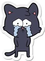 sticker of a cartoon crying cat vector