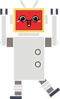 flat color retro cartoon happy robot vector