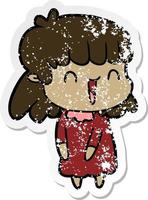 distressed sticker of a cartoon woman vector