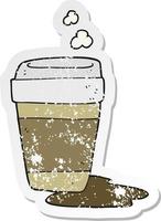 retro distressed sticker of a cartoon coffee cup vector