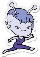 sticker of a cute cartoon alien girl vector