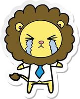 sticker of a cartoon crying lion wearing shirt and tie vector