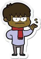 sticker of a annoyed cartoon boy vector