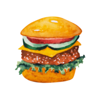 Beef hamburger. Fast food hand drawn watercolor png