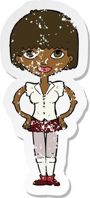 retro distressed sticker of a cartoon woman with hands on hips