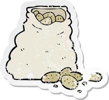 retro distressed sticker of a cartoon sack of potatoes vector