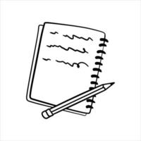 Notebook with a blank page. Hand drawn White sheet and school template. vector