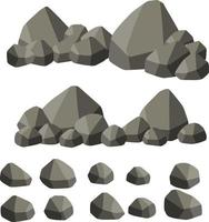 conjunto de piedras de granito gris de diferentes formas. elemento de la naturaleza, montañas, rocas, cuevas. minerales, cantos rodados y adoquines. ilustración plana de dibujos animados vector