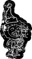 icono angustiado de dibujos animados de un médico león rugiente con sombrero de santa vector