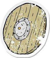 retro distressed sticker of a cartoon wooden shield vector