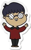 sticker of a cartoon boy wearing spectacles vector