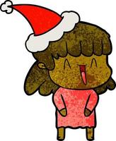 textured cartoon of a woman wearing santa hat vector