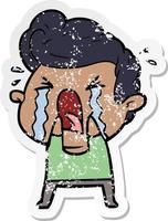 distressed sticker of a cartoon crying man vector