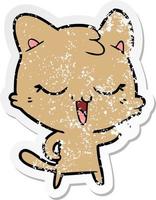 distressed sticker of a happy cartoon cat vector