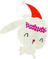 christmas retro cartoon of kawaii rabbit vector