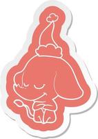 cartoon  sticker of a smiling elephant wearing santa hat vector