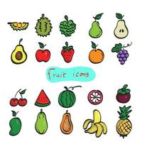 conjunto de iconos de frutas coloridas ilustración vector dibujado a mano con línea negra aislada sobre fondo blanco