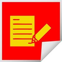 square peeling sticker cartoon of writing a document vector