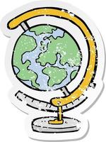 retro distressed sticker of a cartoon globe vector