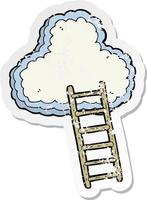 retro distressed sticker of a cartoon ladder to heaven vector