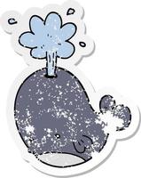 distressed sticker of a cartoon spouting whale vector
