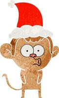 retro cartoon of a hooting monkey wearing santa hat vector