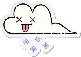 distressed sticker of a cute cartoon snow cloud vector