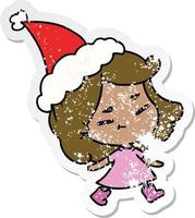 christmas distressed sticker cartoon of kawaii girl vector