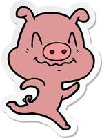 sticker of a nervous cartoon pig vector