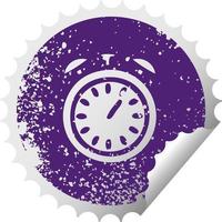 distressed circular peeling sticker symbol alarm clock vector