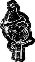 cartoon distressed icon of a man crying wearing santa hat vector