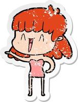 distressed sticker of a cartoon woman vector