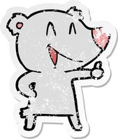 distressed sticker of a laughing bear cartoon vector