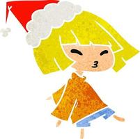 christmas retro cartoon of kawaii girl vector