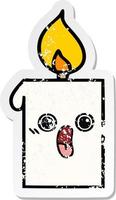 distressed sticker of a cute cartoon lit candle vector