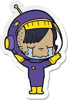 sticker of a cartoon crying astronaut girl vector