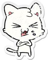 distressed sticker of a cartoon hissing cat vector
