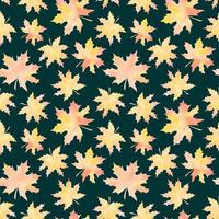 EMERALD VECTOR SEAMLESS PATTERN WITH WATERCOLOR YELLOWING MAPLE LEAVES