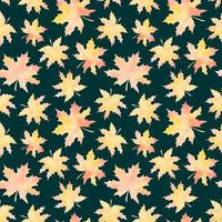 EMERALD VECTOR SEAMLESS PATTERN WITH WATERCOLOR YELLOWING MAPLE LEAVES