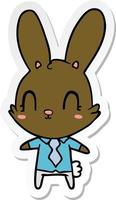 sticker of a cute cartoon rabbit in shirt and tie vector