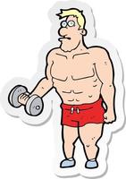 sticker of a cartoon man lifting weights vector