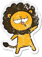 distressed sticker of a cartoon tired lion vector