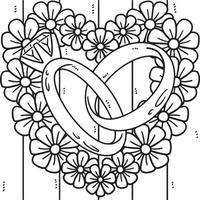 Wedding Ring In a Heart Flower Coloring Page vector