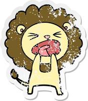 distressed sticker of a cartoon angry lion vector