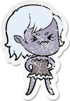 distressed sticker of a annoyed cartoon vampire girl vector