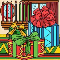 Kwanzaa Presents and Kinara Colored Cartoon vector