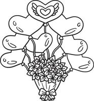 Bouquet Flower Tied to Balloon Heart Isolated vector