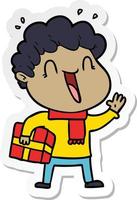 sticker of a cartoon happy man vector