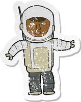 retro distressed sticker of a cartoon astronaut vector