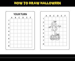 How to draw Halloween for kids. Halloween drawing skill coloring page for kids. vector